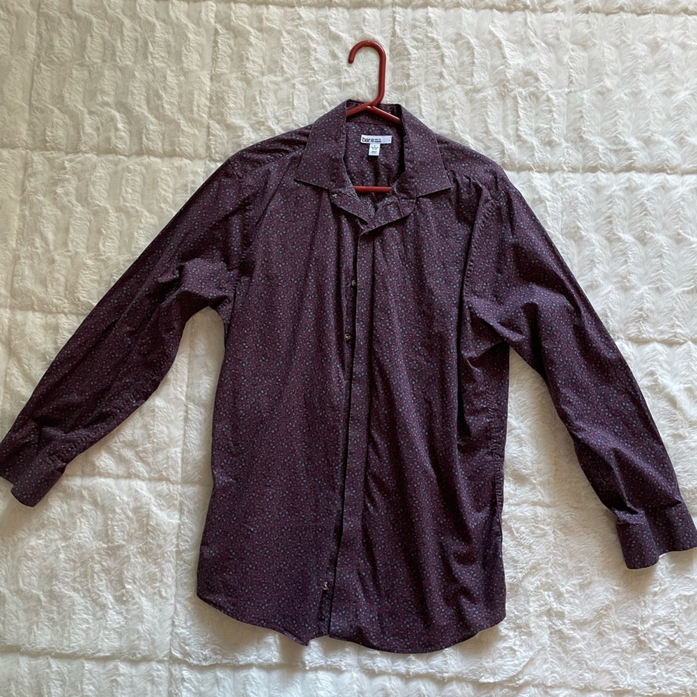 Bar III Mens Burgundy Floral Dress Shirt